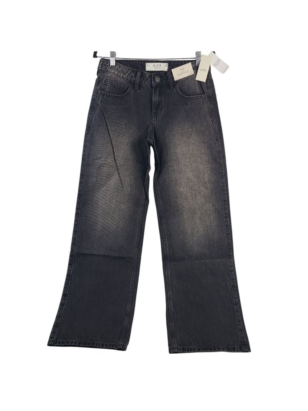 NEW Hollister Women's Low-Rise Baggy Jeans 2 Regular Black Denim Relaxed Fit